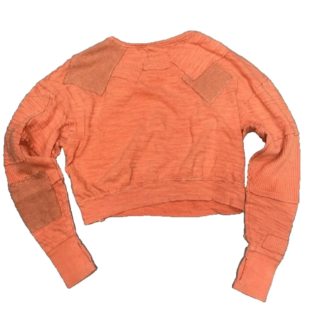 Free People 5 star tee Y2K patches preppy crew sweater brick Orange XS A004908 - Picture 11 of 11